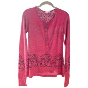 America Buddha Long Sleeve Yoga Meditate Pullover Button Front Top Sz S #04